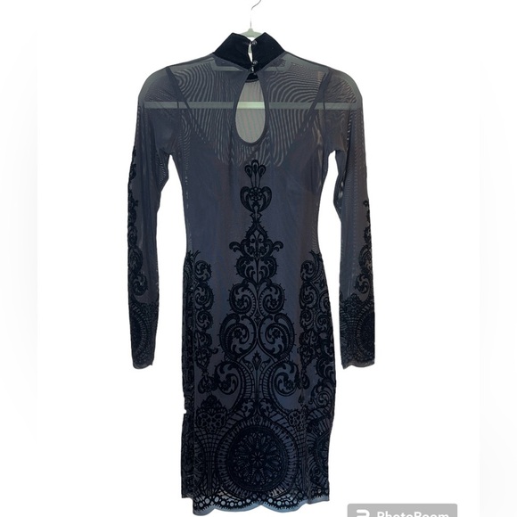 Missguided Mesh Bodycon high mock neck Dress With slip Black Sz 2 - Picture 4 of 8